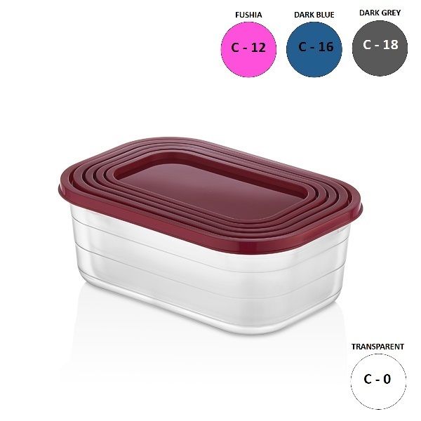 SET VAN 5 RECHTHOEKIGE BEWAARDOZEN 9.93L