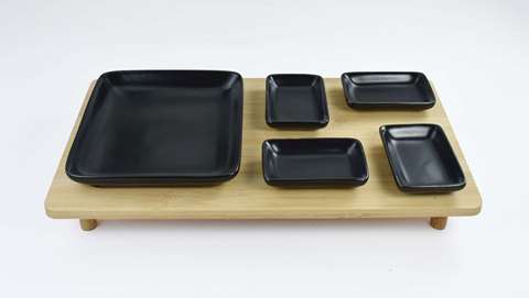 TAPAS SET  6 STUKS BAMBOE EN KERAMIEK