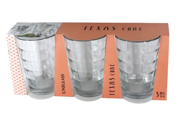 SET VAN 3 GLAZEN 38CL "TEXAS CUBE"