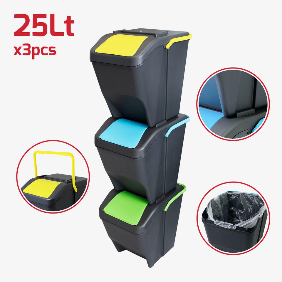 SET 3 POUBELLES DE TRI EMPILABLES