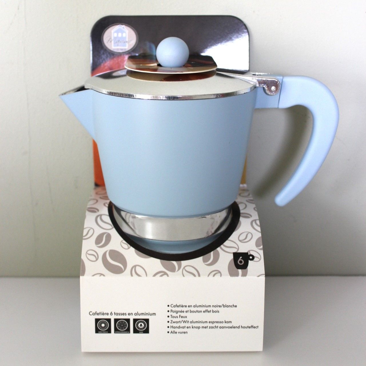 CAFETIERE EXPRESSO 6 TASSES ALU BLEUE