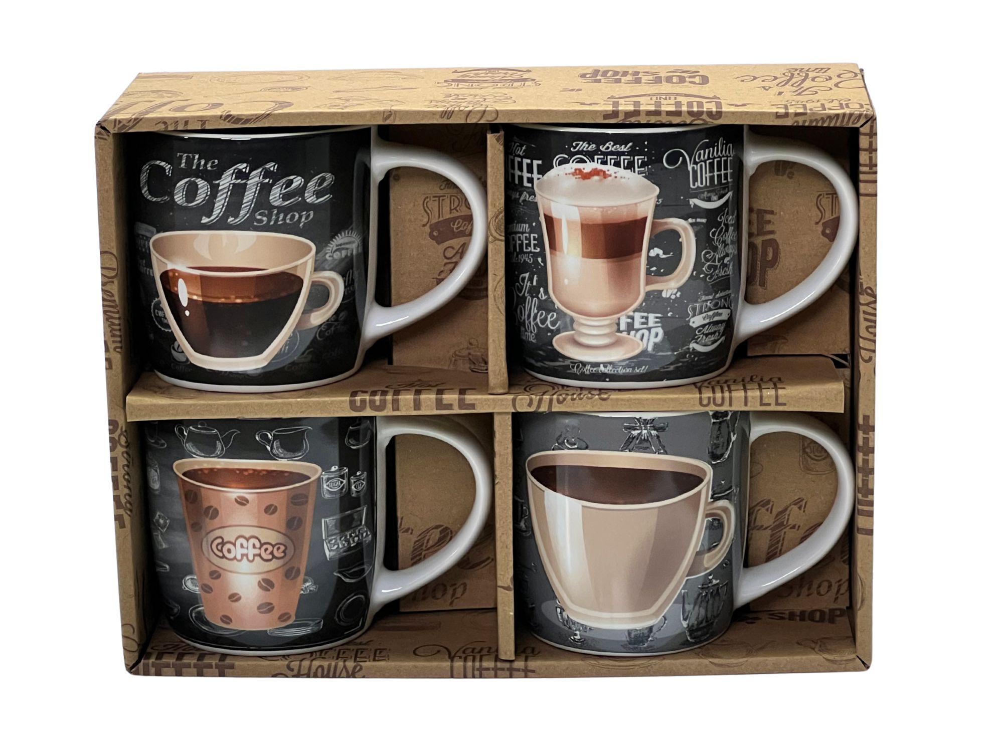 SET VAN 4 35CL MOKKEN MET KOFFIEDESSIN