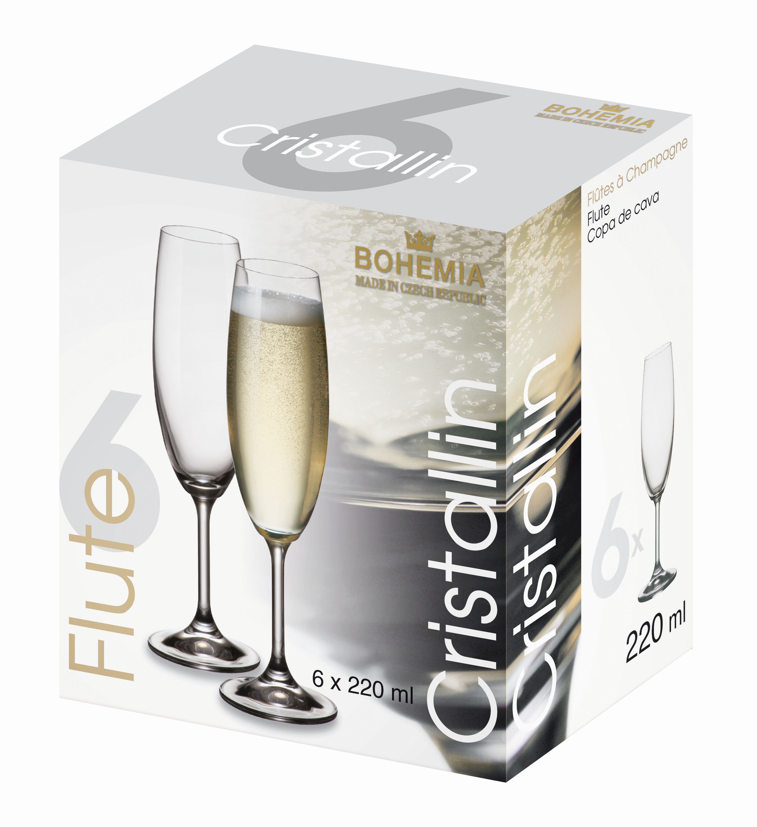 SET VAN 6 CHAMPAGNE GLAZEN 220ML