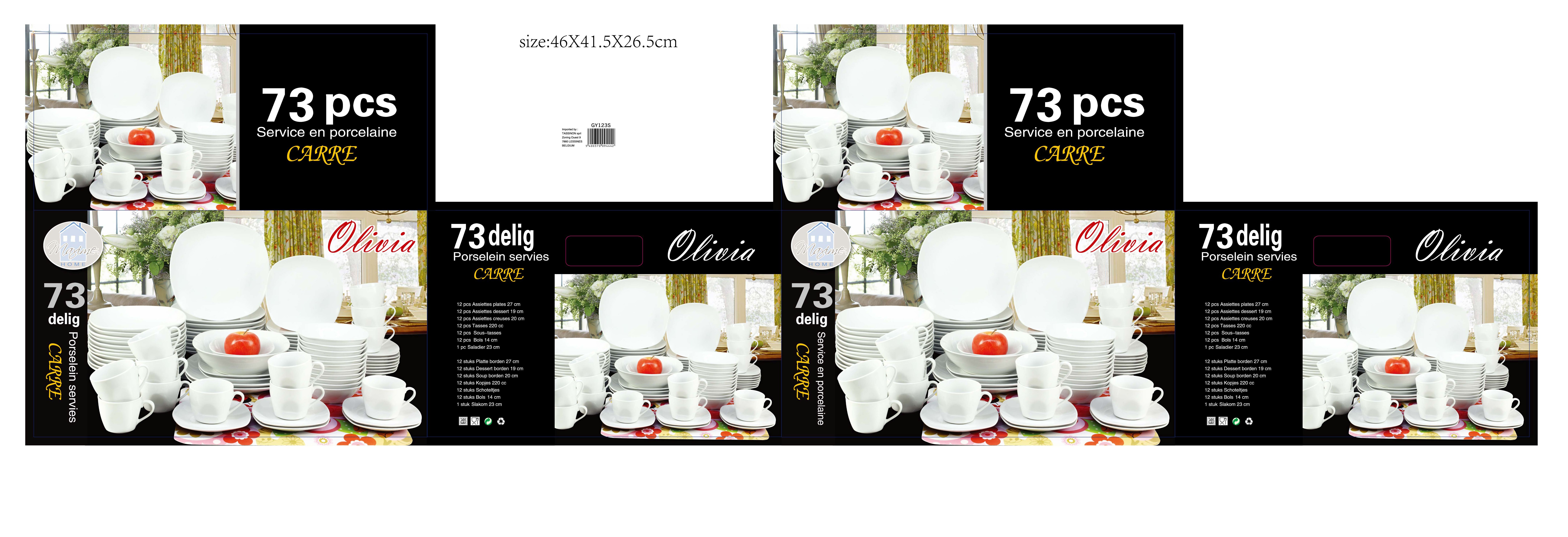 SERVIES 73 STUKS VIERKANTE WIT OLIVIA
