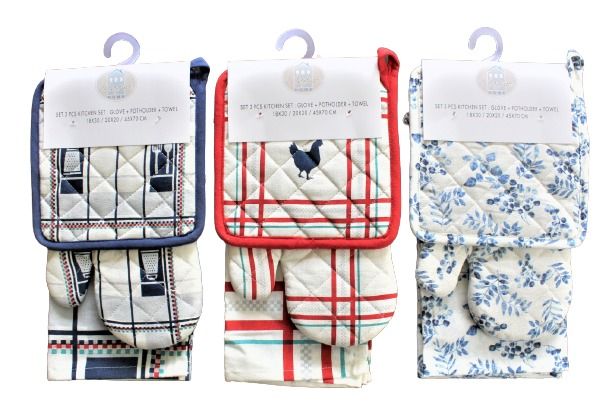 SET DE CUISINE 3 PCS EN COTON - 3 DECORS