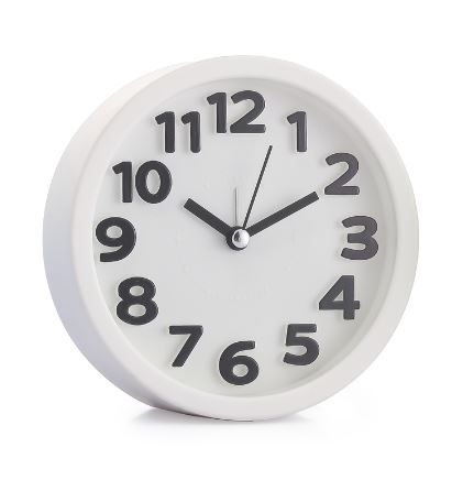 WIT ROND PLASTIEK ALARM KLOK DIA.10CM