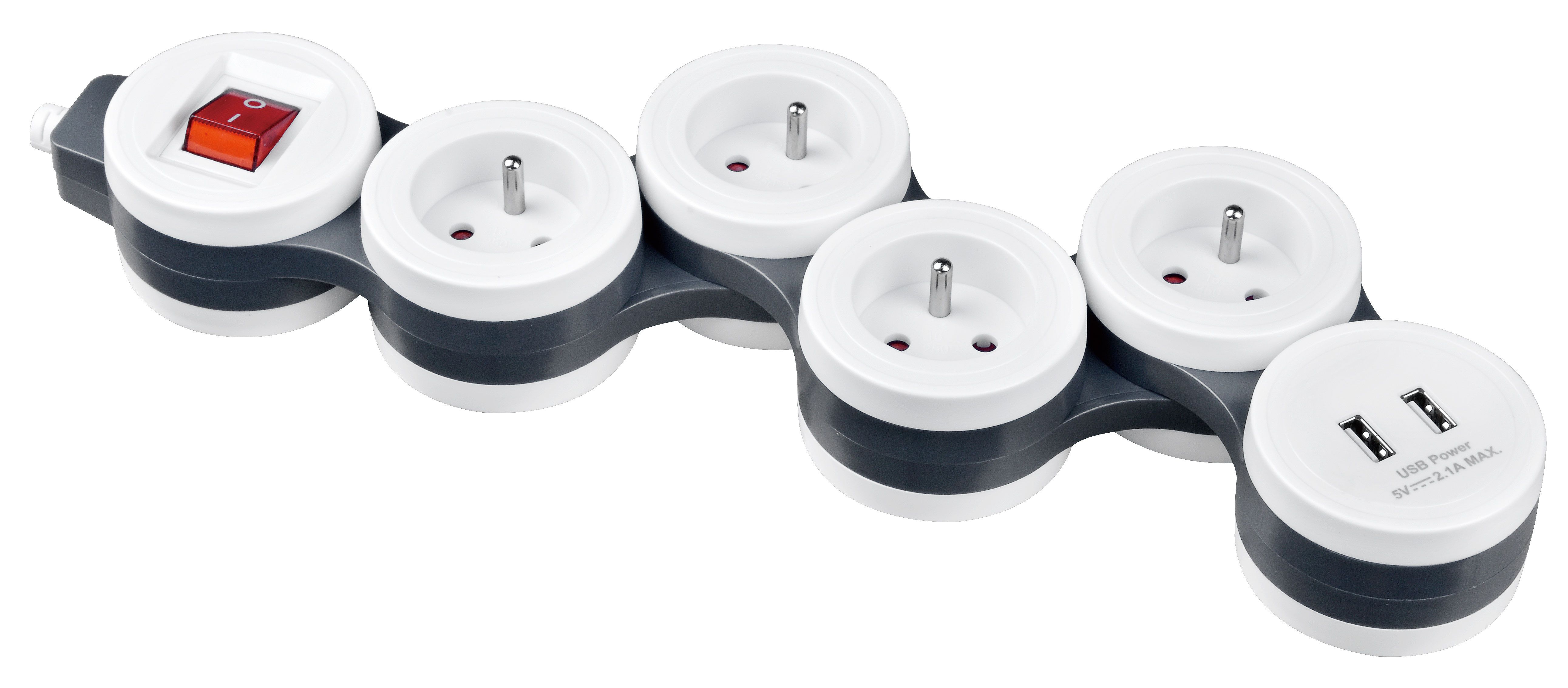 VIERVOUDIGE FLEXIBELE STEKKERDOOS + 2USB