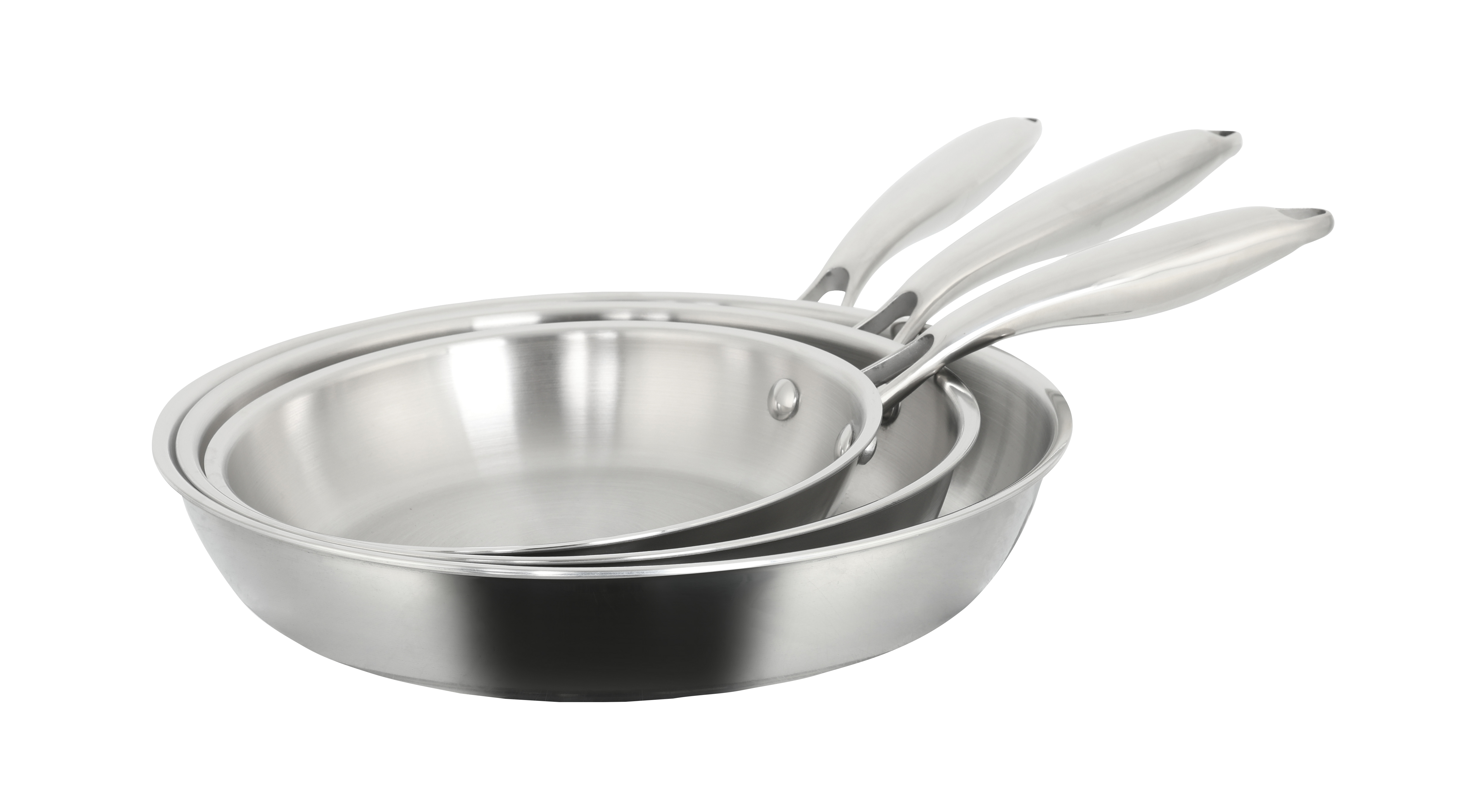 SET VAN 3 GLANZENDE ROESTVRIJSTALEN KOEK