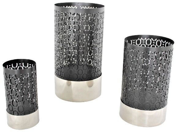 PHOTOPHORE CYLINDRE ARGENT &amp; NOIR SMALL